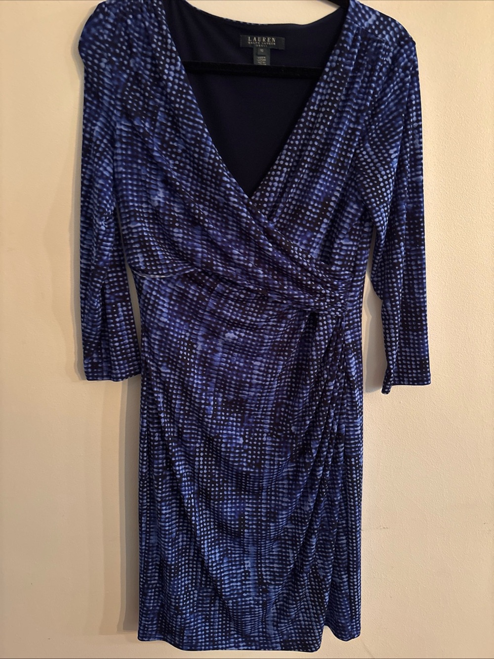 Lauren Ralph Lauren Navy and Cobalt Patterned Faux-Wrap Dress